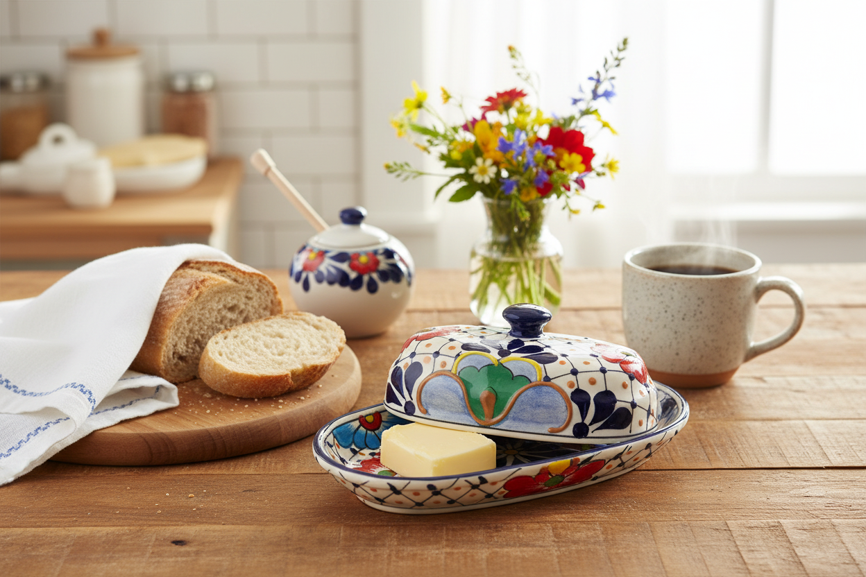 Dots and Flowers Butter Dish Lifestyle