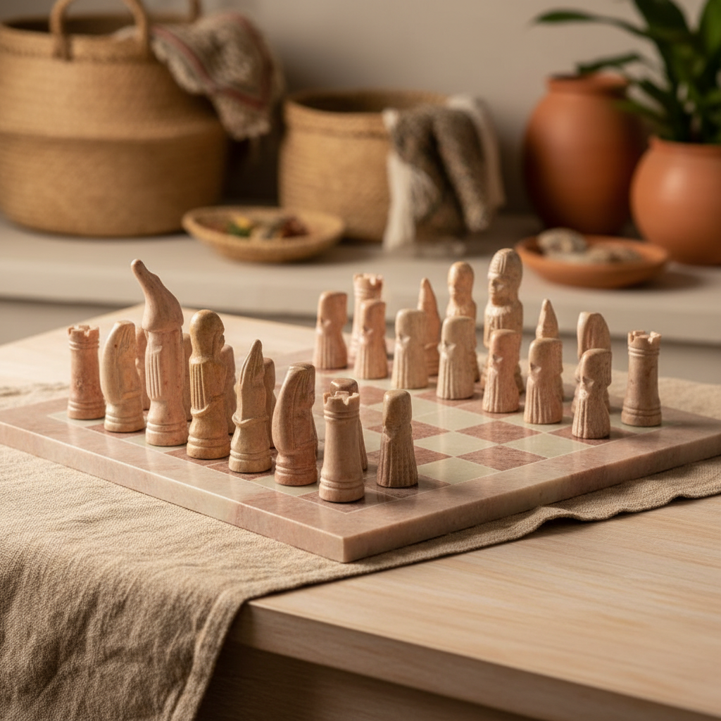 Full Board Soapstone Chess Set Lifestyle