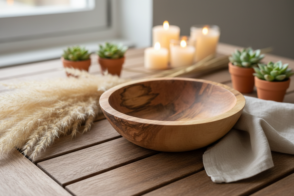 Handcarved Olive Wood Bowl Lifestyle Shot