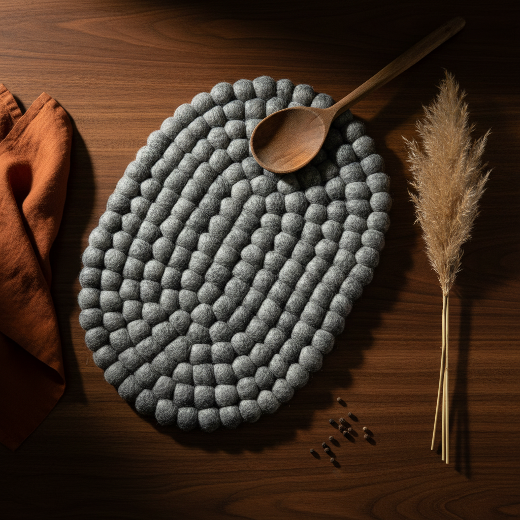 Heather Grey Felt Trivet - Matched Lifestyle