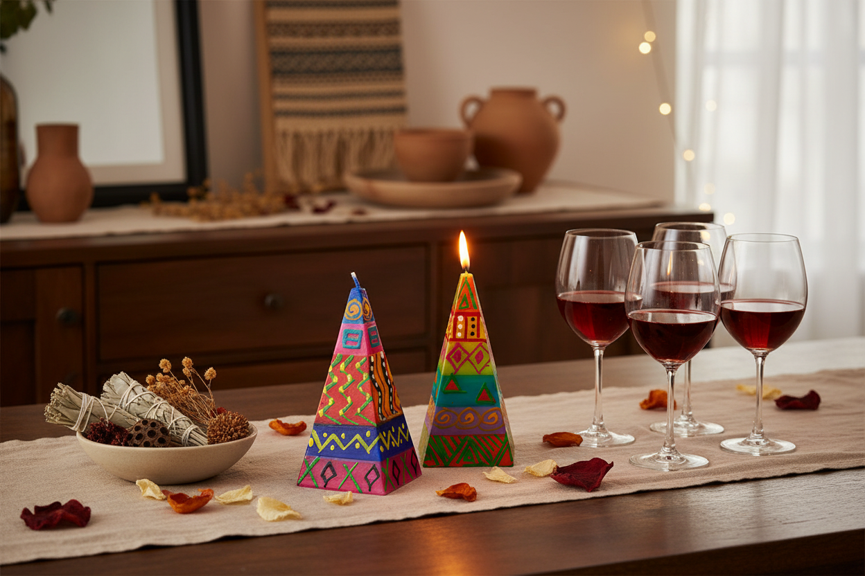 Hand-Painted Pyramid Candles – Shahida Design (Set of 2)