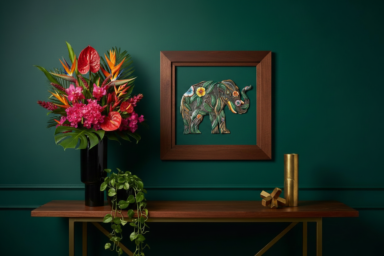 Hibiscus Elephant Haitian Metal Drum Art
