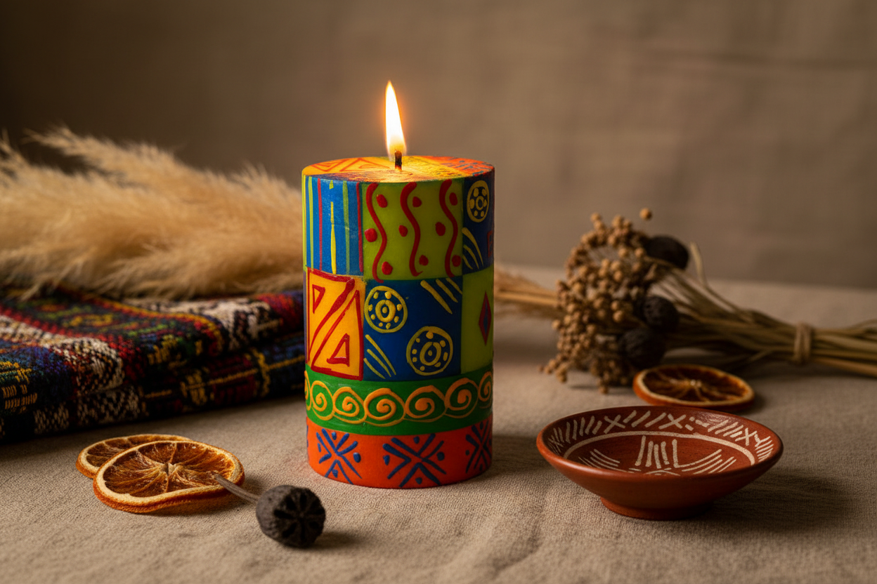 Shahida Hand-Painted Pillar Candle Lifestyle Shot